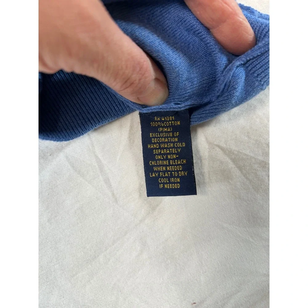 Polo Ralph Lauren Mens Pima Cotton V-Neck Sweater Blue Yellow Pony Small